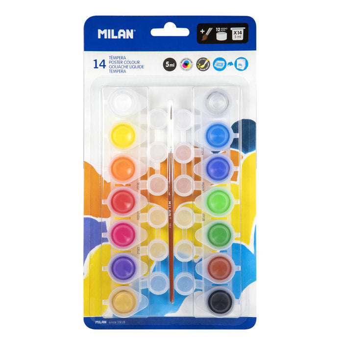 TEMPERA MILAN 5 ML 14 COLORES SURTIDOS + PINCEL | 1 UNIDADES | (MILAN)