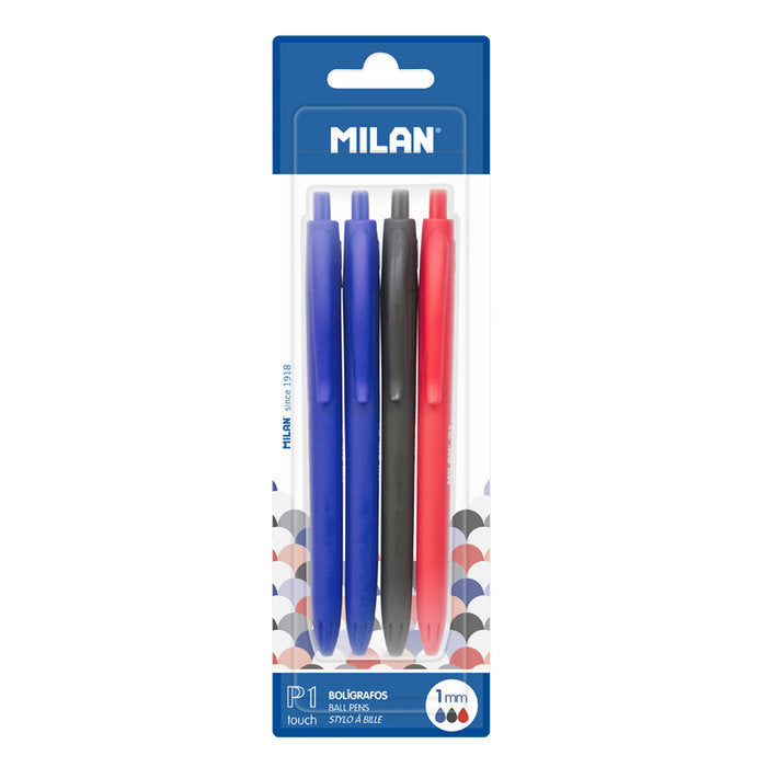 Blister 4 Boligrafos P1 Touch 2 Azul Negro y Rojo