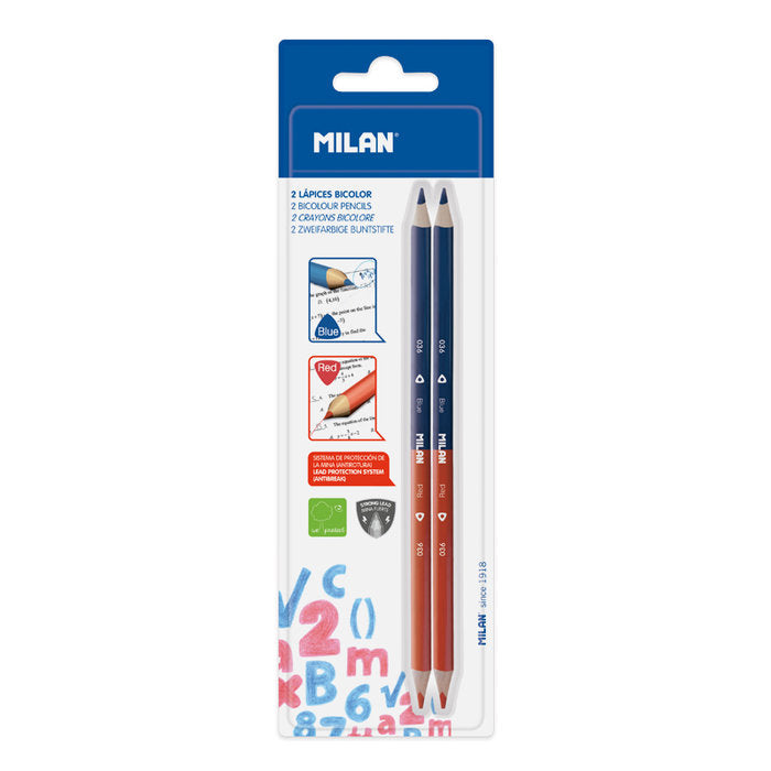Blister 2 lápices bicolores azul rojo Milan