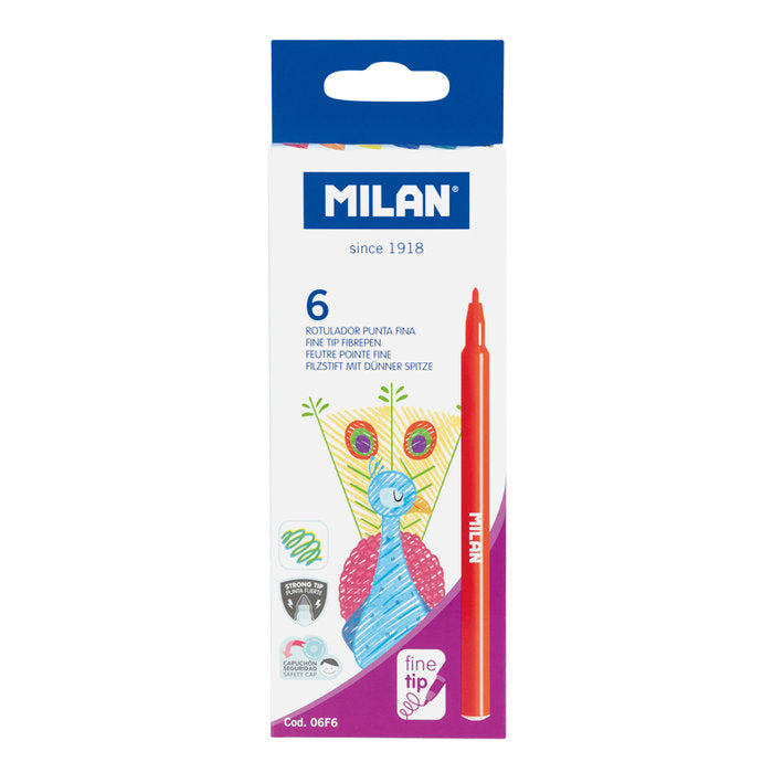 Rotulador Milan Punta Fina 6 Colores Surtidos | Milan | Pack 1 Unidades