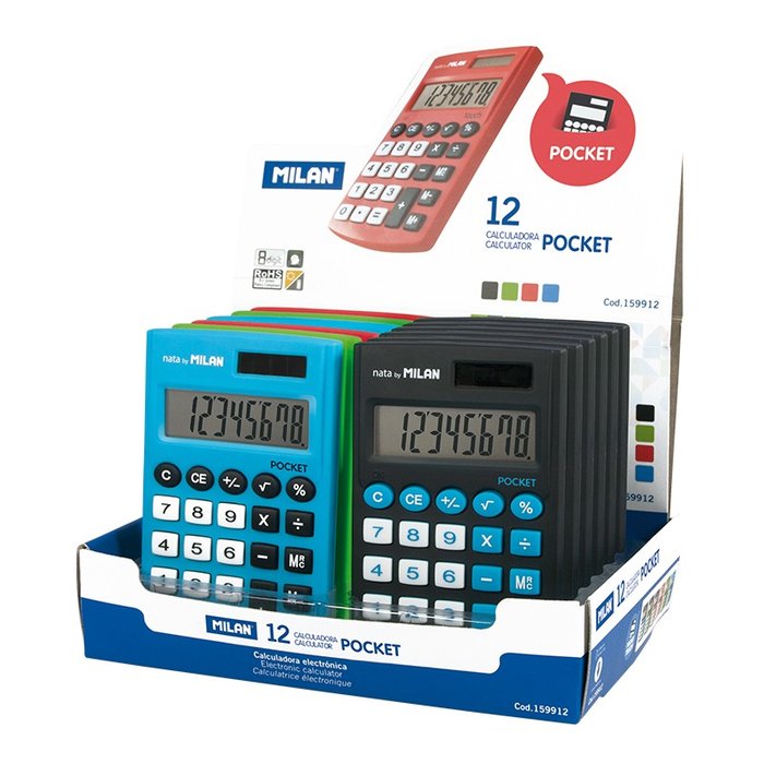 Exp 12 calculadoras pocket touch 8 digitos colores surtidos