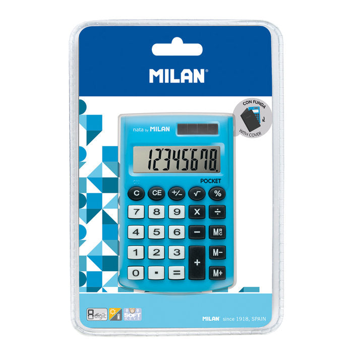 Calculadora Pocket Azul 8 Dígitos con Funda Milan