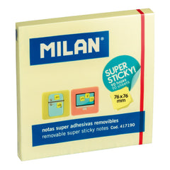 NOTAS ADHESIVAS MILAN 76X76 SUPER STICKY AMARILLO | 10 UNIDADES | (MILAN)