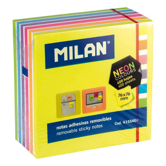 TACO NOTAS ADHESIVAS MILAN 76X76 MM 6 COLORES 400 HOJAS | 12 UNIDADES | (MILAN)