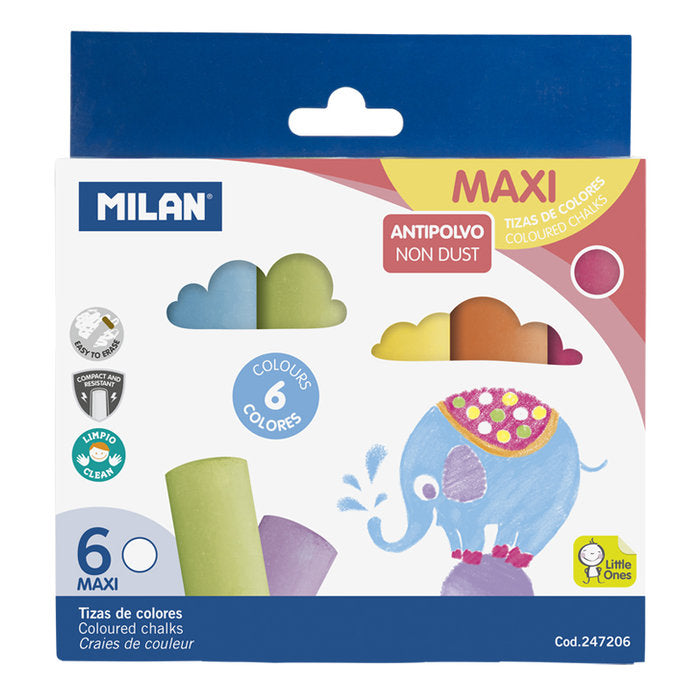Tizas Maxi Milan 6 colores, caja de 24 unidades