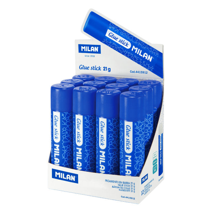 Pack 12 barras de pegamento azul 21 g MILAN para manualidades y colegio Imagen principal del producto