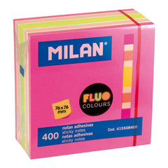 NOTAS ADHESIVAS REMOVIBLES NEON 76X76MM CUBO 400 HOJAS | 12 UNIDADES | (MILAN)