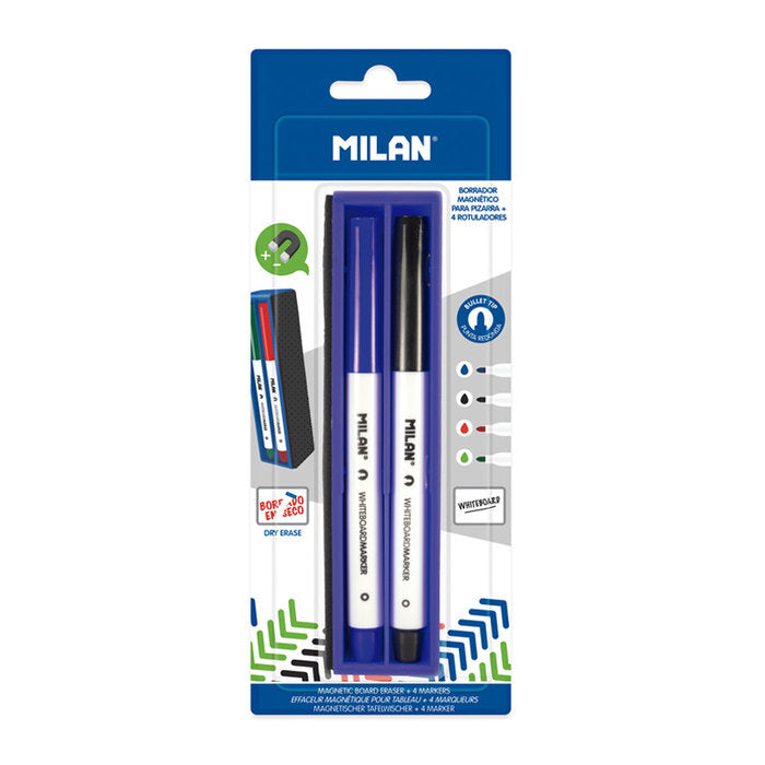 Borrador magnético + 4 rotuladores pizarra blanca Milan
