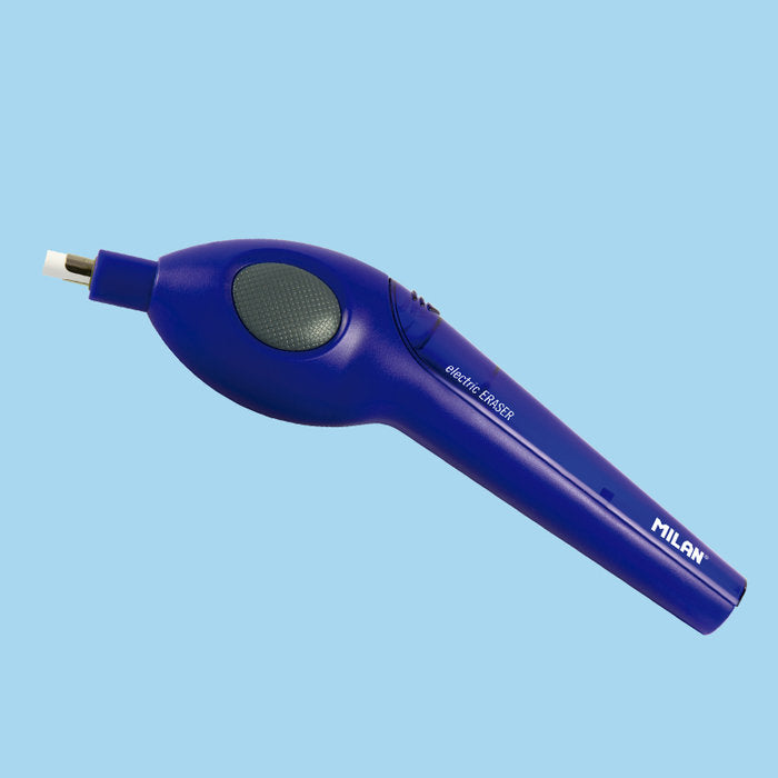 Borrador eléctrico azul Milan con pilas y gomas