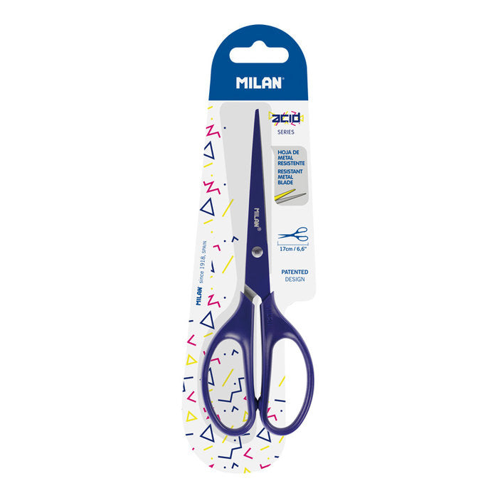 TIJERA MILAN OFICINA 17 CM ACID AZUL BLISTER | 12 UNIDADES | (MILAN)