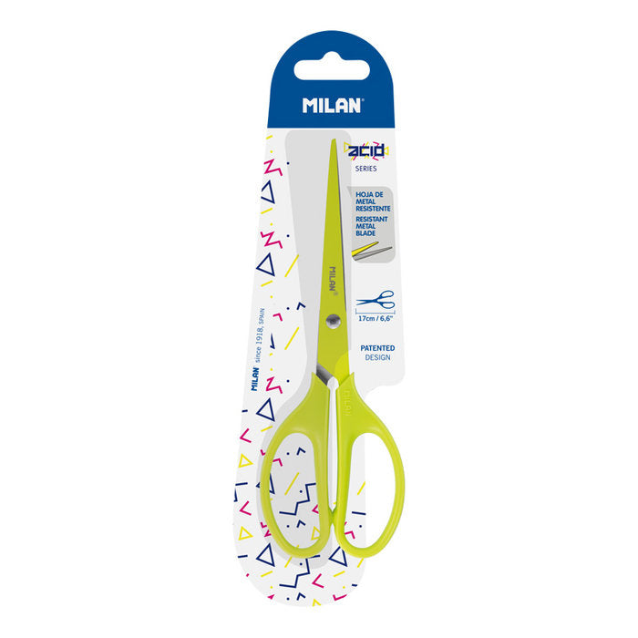 TIJERA MILAN OFICINA 17 CM ACID AMARILLO BLISTER | 12 UNIDADES | (MILAN) Imagen principal del producto