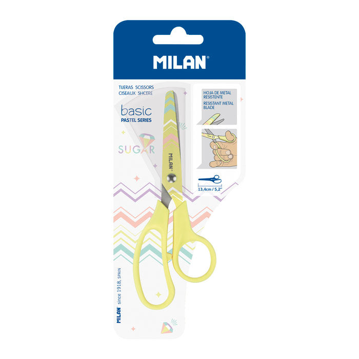 TIJERA MILAN BASIC PASTEL SUGAR DIAMOND AMARILLO BLISTER | 12 UNIDADES | (MILAN) Imagen principal del producto