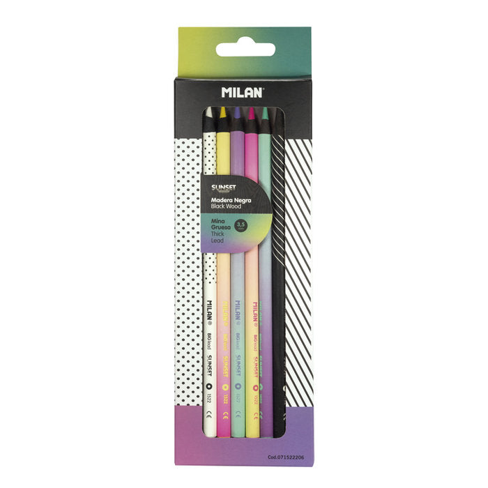 Estuche 6 lapices colores mina gruesa sunset