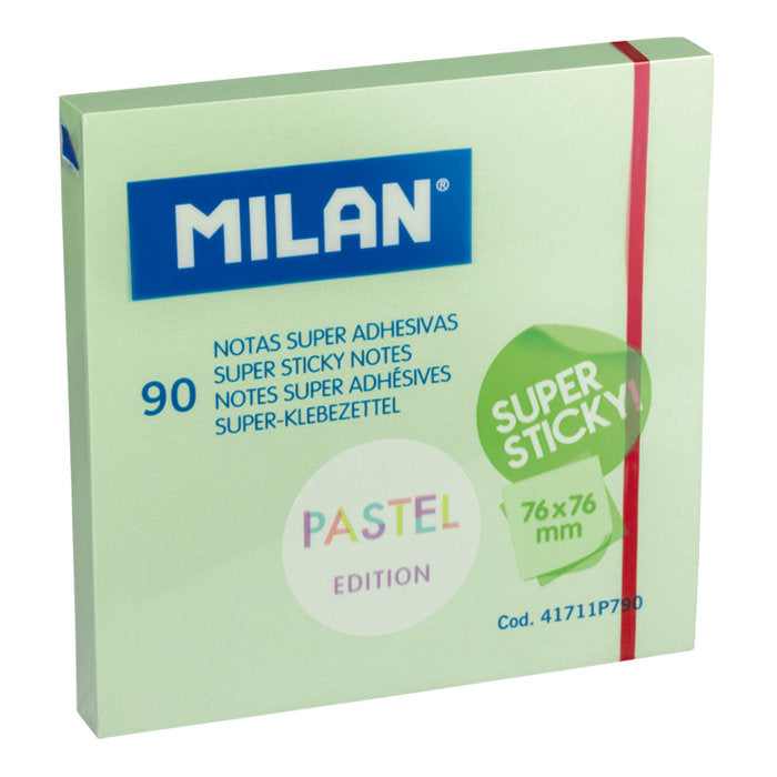 NOTA SUPER ADHESIVA MILAN 76X76 90 HOJAS VERDE PASTEL | 10 UNIDADES | (MILAN) Imagen principal del producto