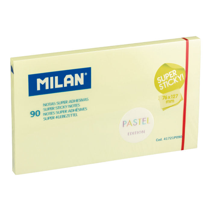 NOTA SUPER ADHESIVA MILAN 76X127 90 HOJAS AMARILLO PASTEL | 10 UNIDADES | (MILAN)
