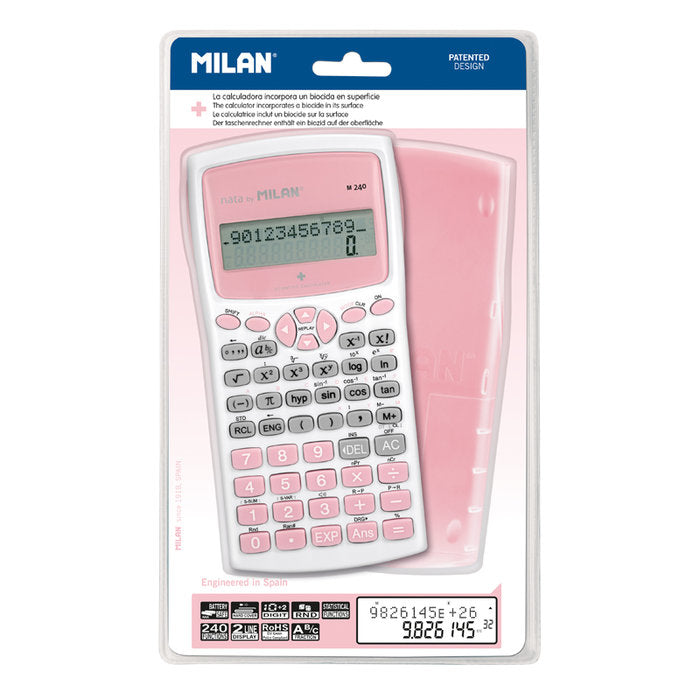 CALCULADORA CIENTIFICA MILAN M240 ANTIBACTERIAL ROSA | 1 UNIDADES | (MILAN) Imagen principal del producto