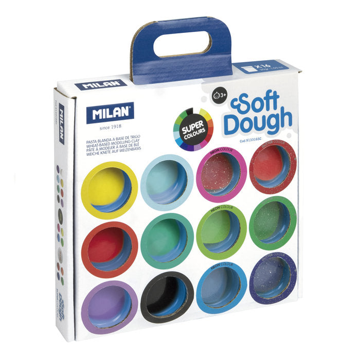 Maletín 16 botes 30 g pasta blanda Soft Dough Colores Milan