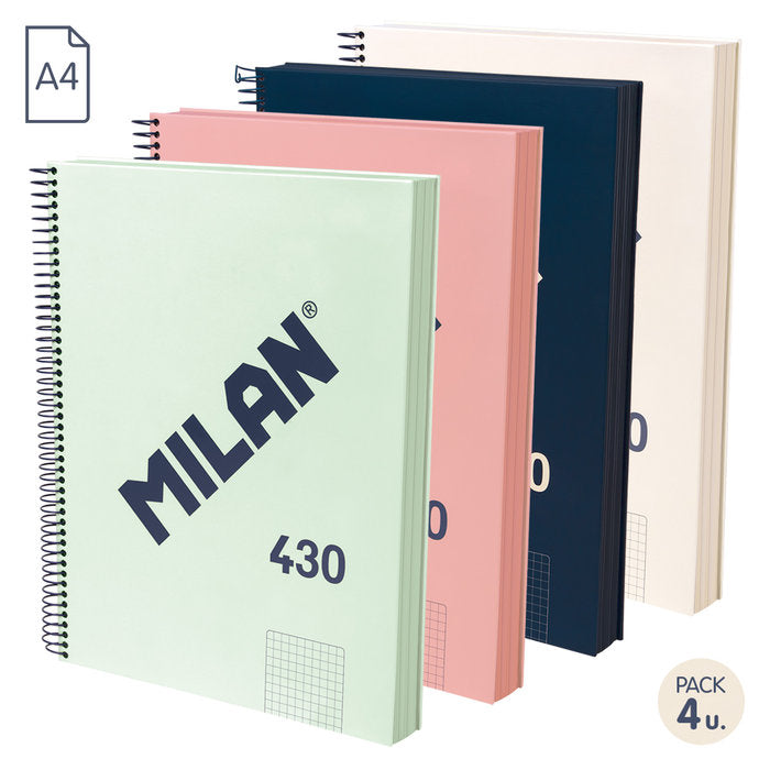 Pack 4 Bloc Espiral 120H A4 Cuadros 5 mm Serie 1918 Surtido Milan