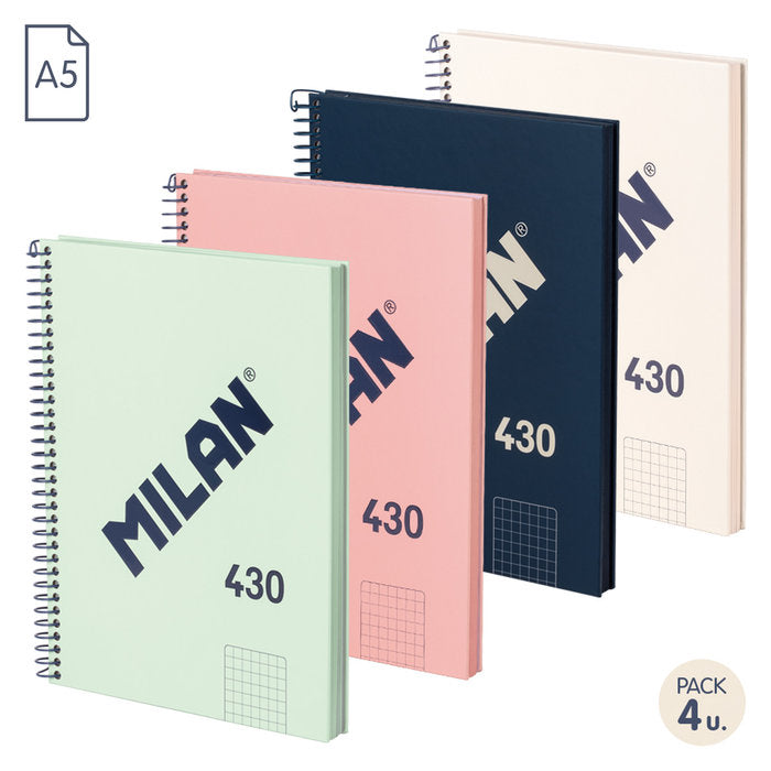 Bloc Espiral Estándar Liso 80H 90g | Milan | Cartón | Formato Estándar | Pack 1 Unidades