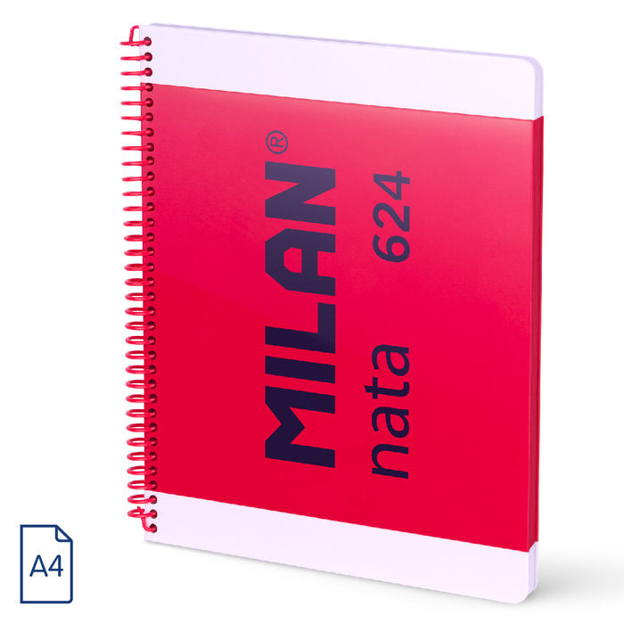 Cuaderno A4 Espiral Tapa Dura Rayado 80H Nata Rosa Milan Diseño