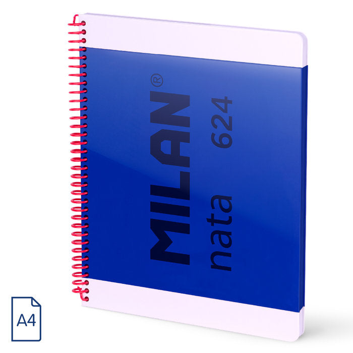 Cuaderno A4 Espiral Tapa Dura Cuadros 5x5 80H Nata Azul Milan Diseño
