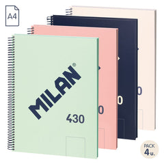 Bloc Espiral Estándar Liso 90g | Milan | Cartón | Formato Estándar | Pack 4 Unidades