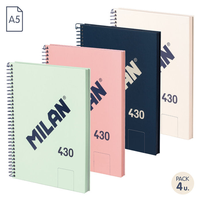 Bloc Espiral Estándar Liso 90g | Milan | Cartón | Formato Estándar | Pack 4 Unidades