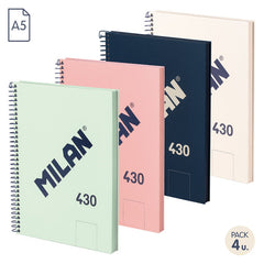 Bloc Espiral Estándar Liso 90g | Milan | Cartón | Formato Estándar | Pack 4 Unidades