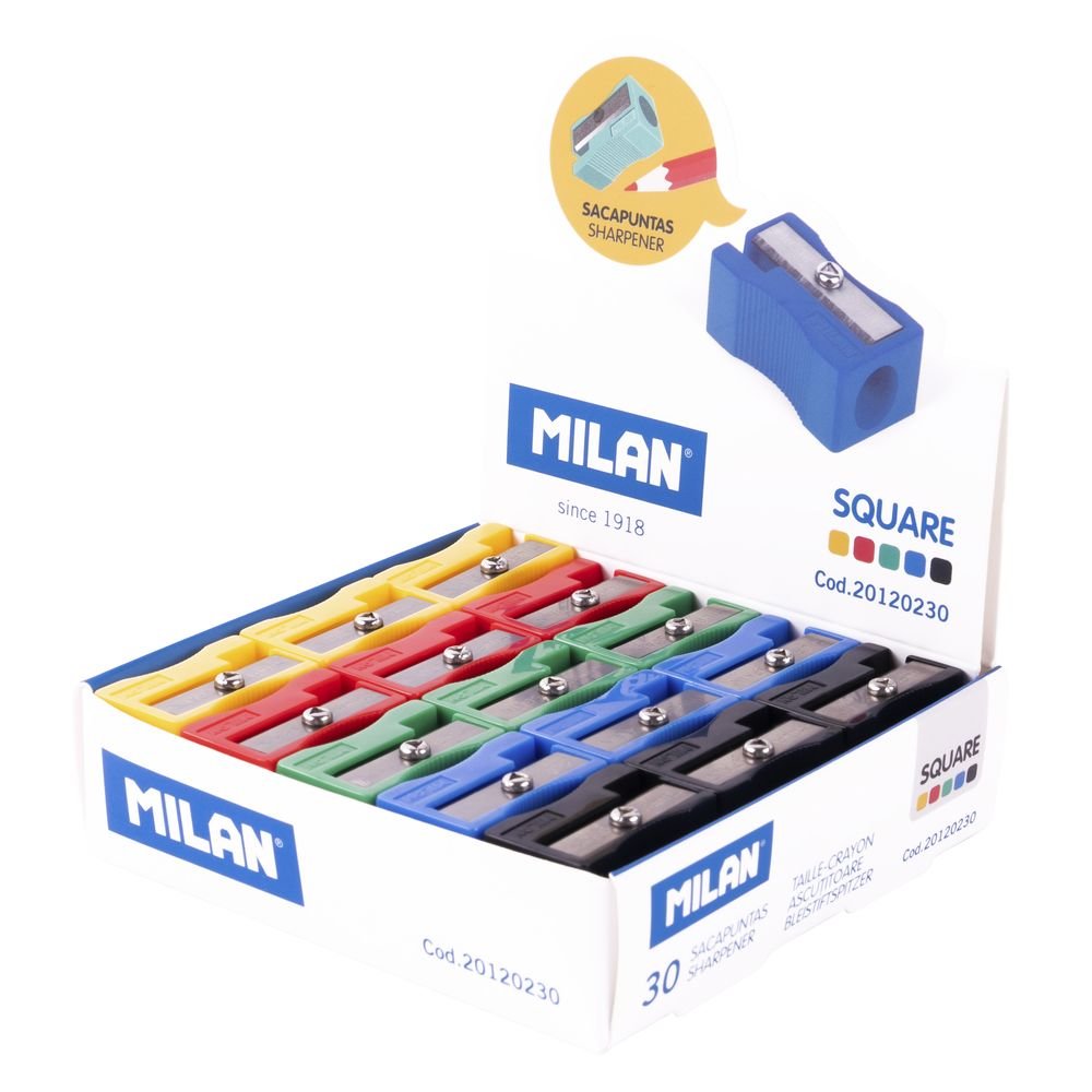 Expositor 30 sacapuntas básicos colores surtidos Milan