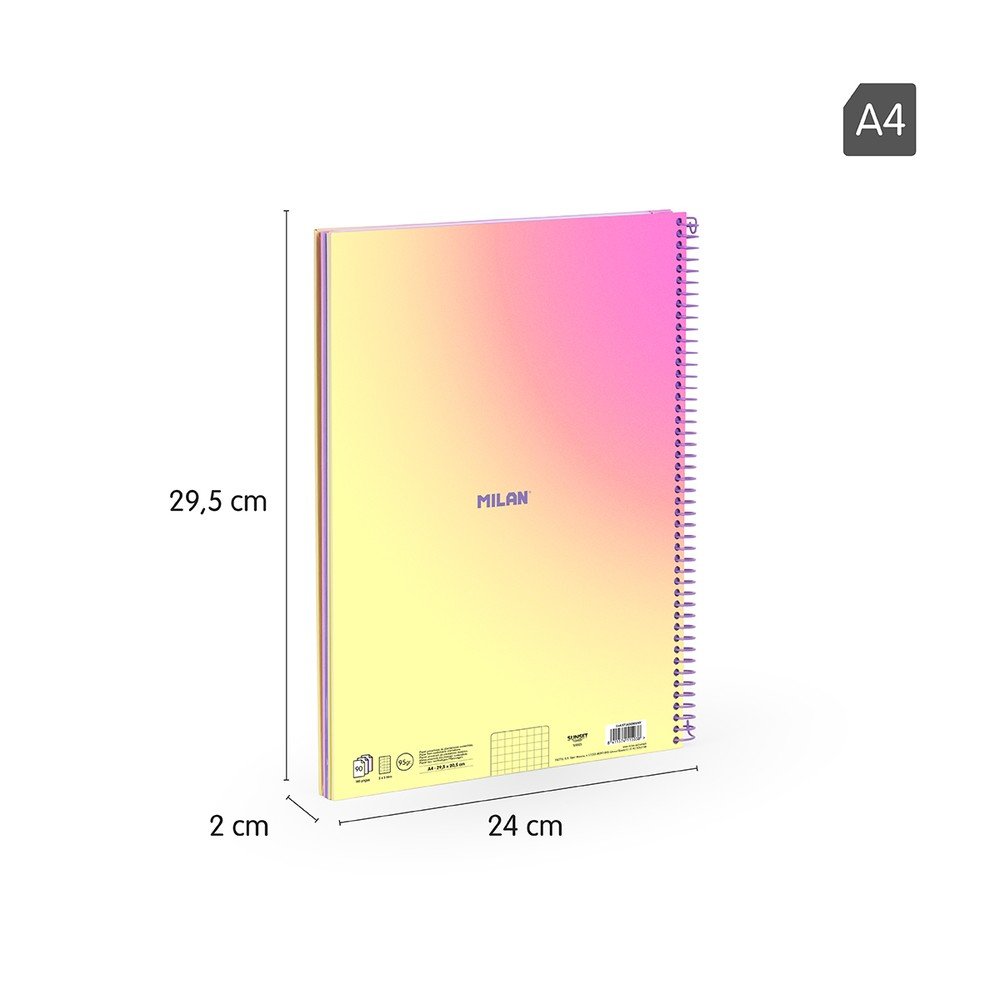 Cuaderno A4 espiral Milan Sunset amarillo 90h