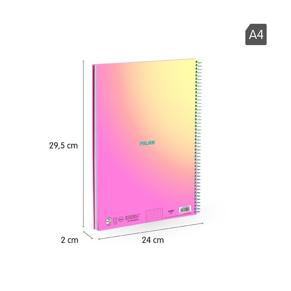 Cuaderno A4 espiral Milan Sunset rosa 90h