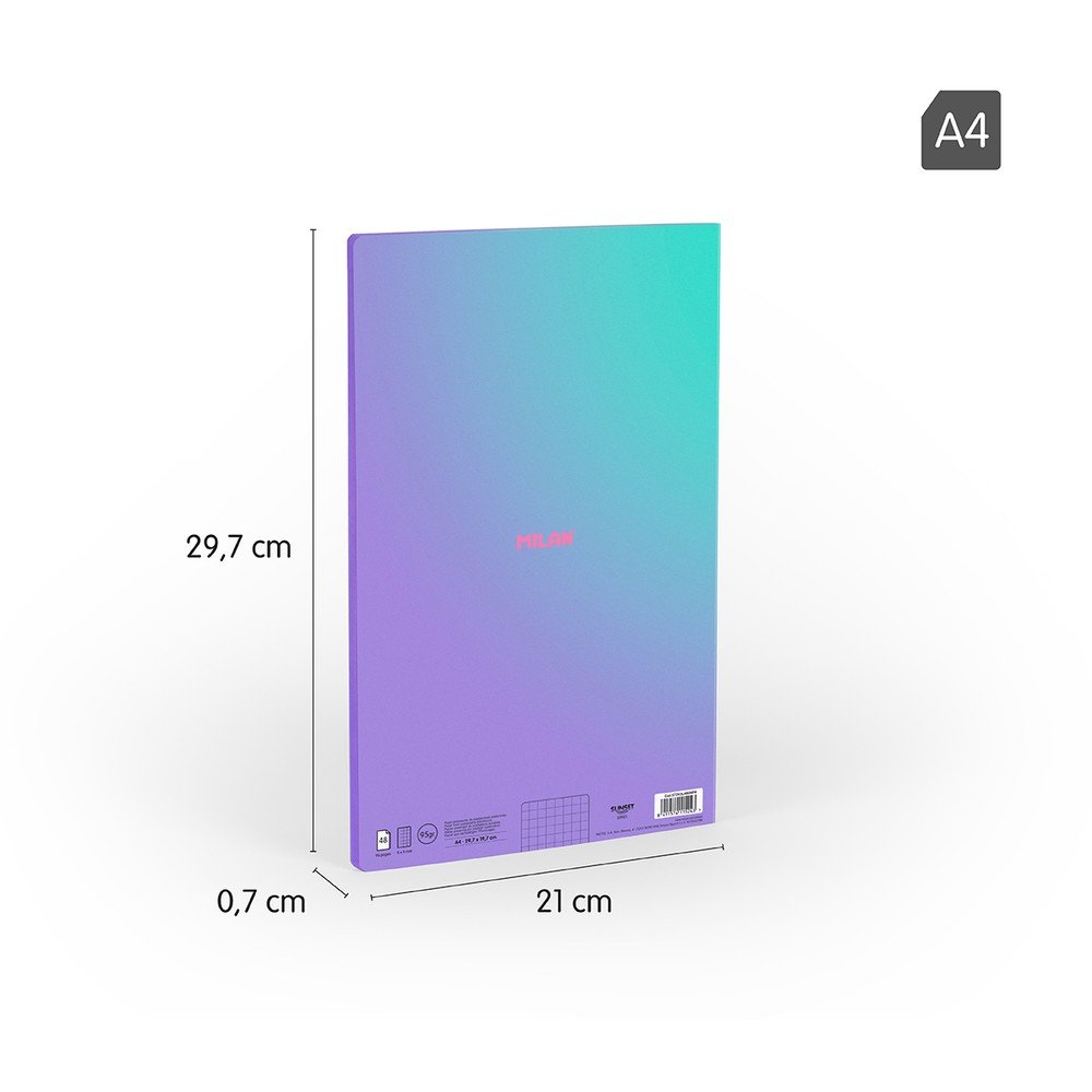 Libreta A4 Encolada Cuadros 5x5 48h Milan Sunset Lila