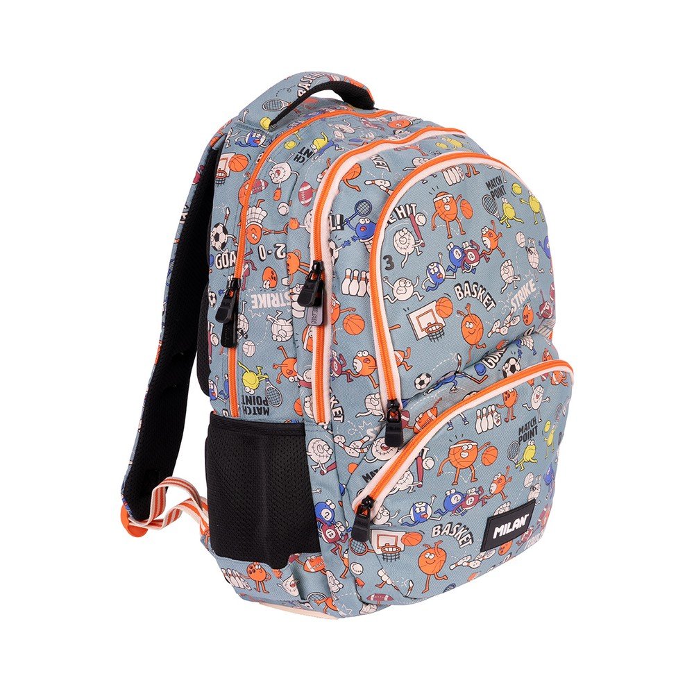 Mochila escolar 4 cremalleras 46x30 Serie Sports Milan Diseño