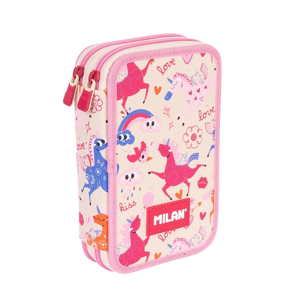 Plumier 2 Pisos con Contenido Serie Flowicorn Rosa Milan Diseño