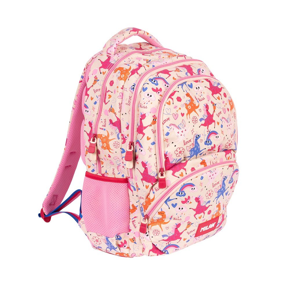 Mochila escolar 4 cremalleras serie Flowicorn Milan Diseño