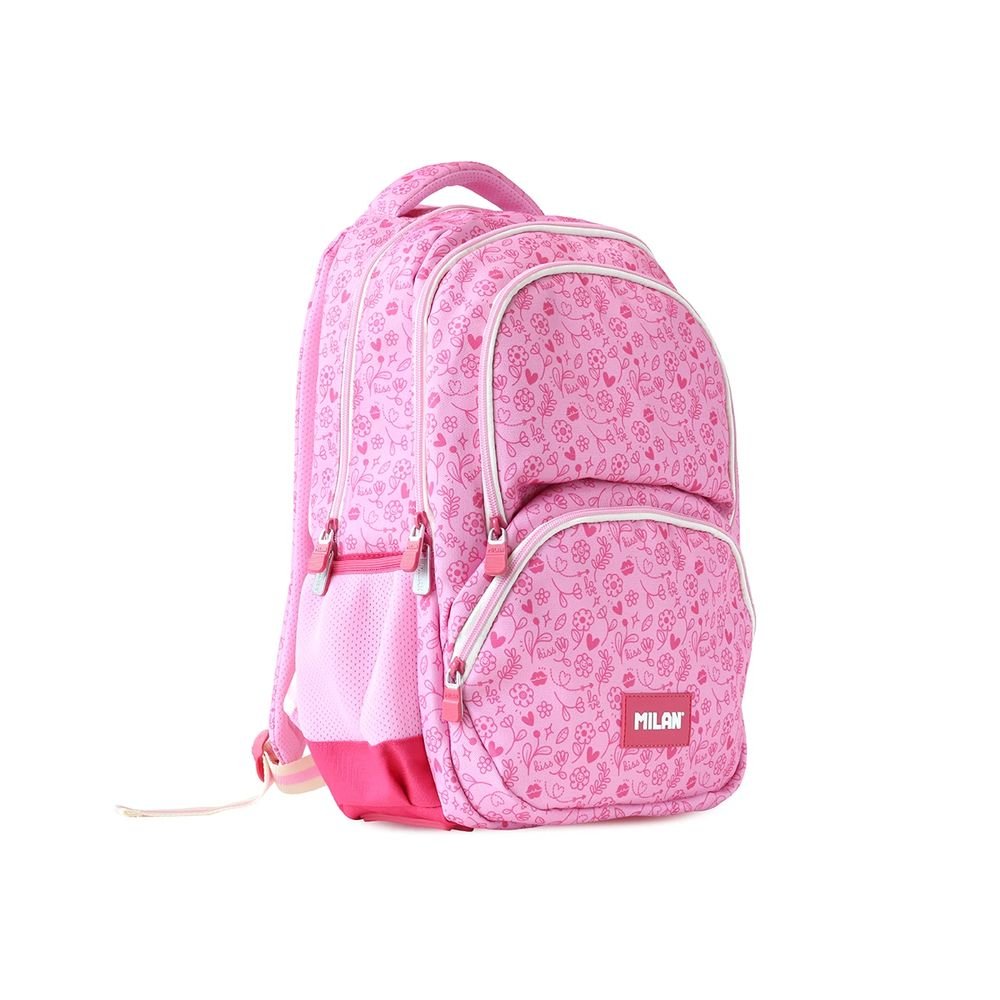 Mochila escolar 4 cremalleras Pink Flowers Milan Diseño Imagen principal del producto