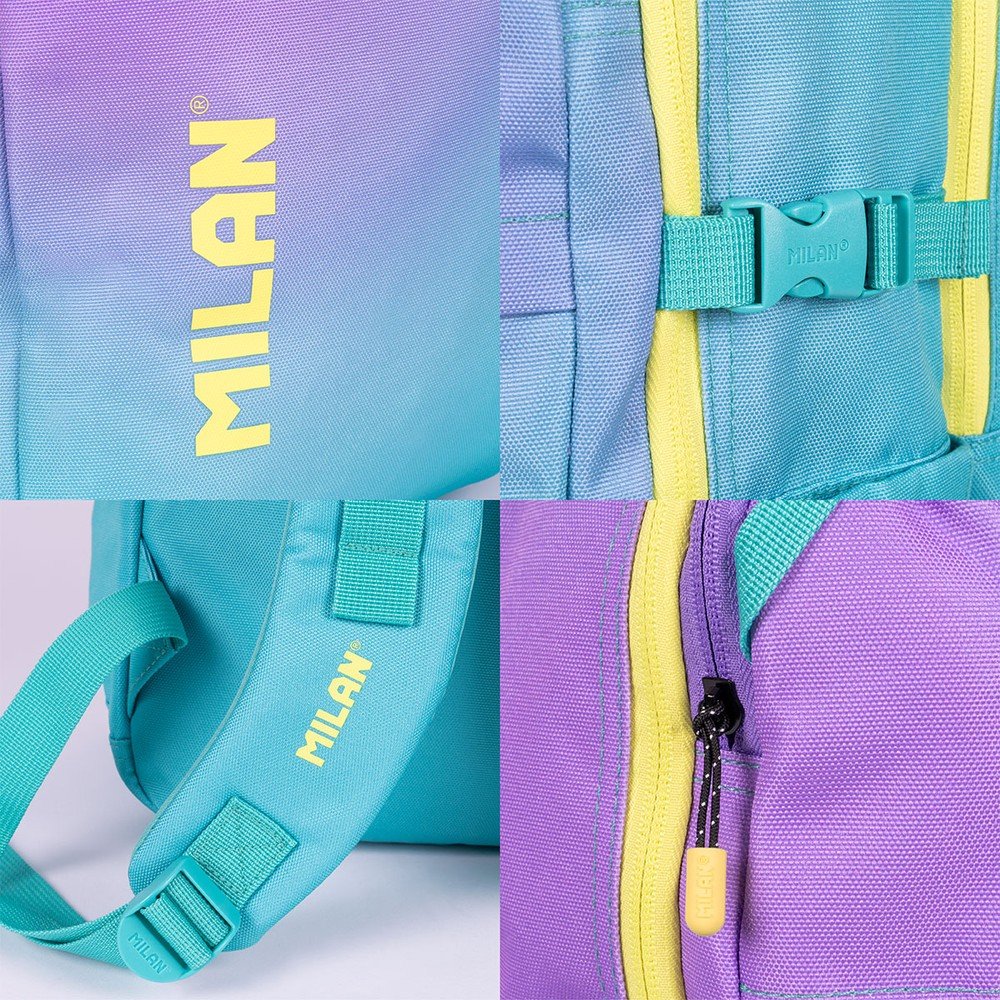 Mochila escolar 5 cremalleras 45x28 Milan Sunset turquesa