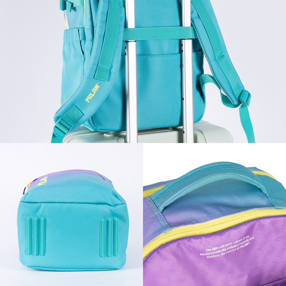 Mochila escolar 5 cremalleras 45x28 Milan Sunset turquesa