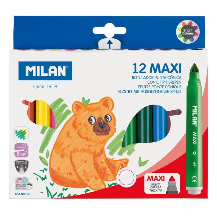 Rotulador Milan Maxi 12 Colores Surtidos | Milan | Pack 12 Unidades Imagen principal del producto