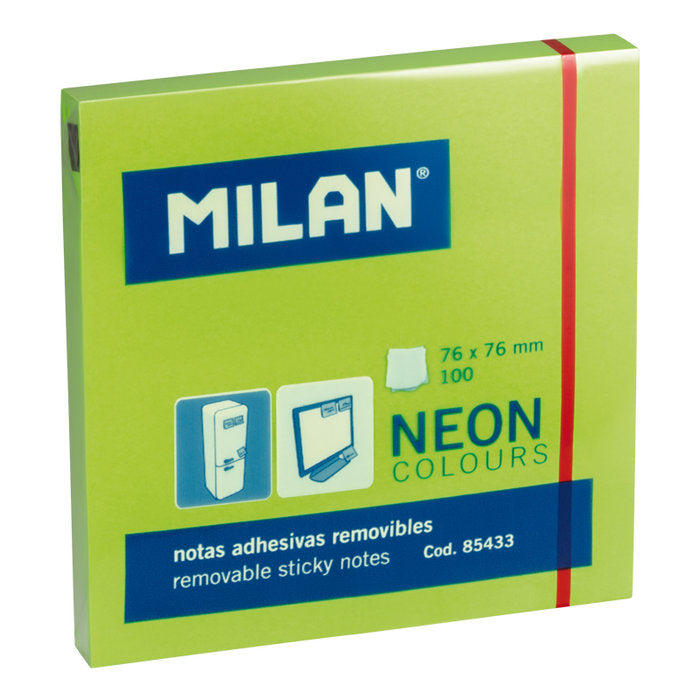 NOTAS ADHESIVAS 76X76 MILAN NEON VERDE | 10 UNIDADES | (MILAN)