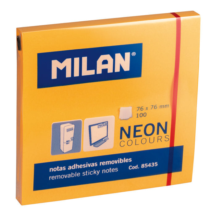 NOTAS ADHESIVAS 76X76 MILAN NEON NARANJA | 10 UNIDADES | (MILAN)