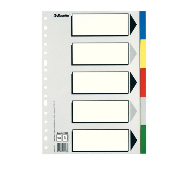 Bolsa separadores folio multitaladro polipropileno con 5 pestañas de colores