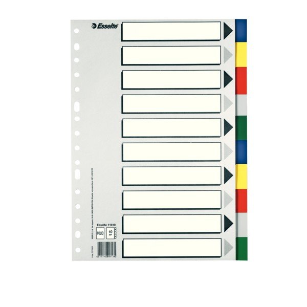 Juego 10 Separadores Plástico Folio Multitaladro ESSELTE