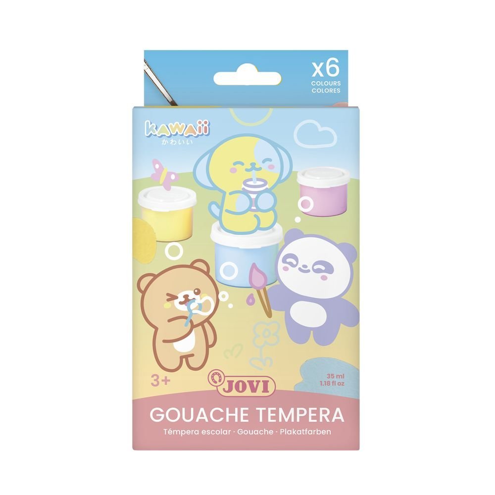Tempera Jovi Kawaii 35 ml 6 Colores Pastel + Pincel Marca JOVI
