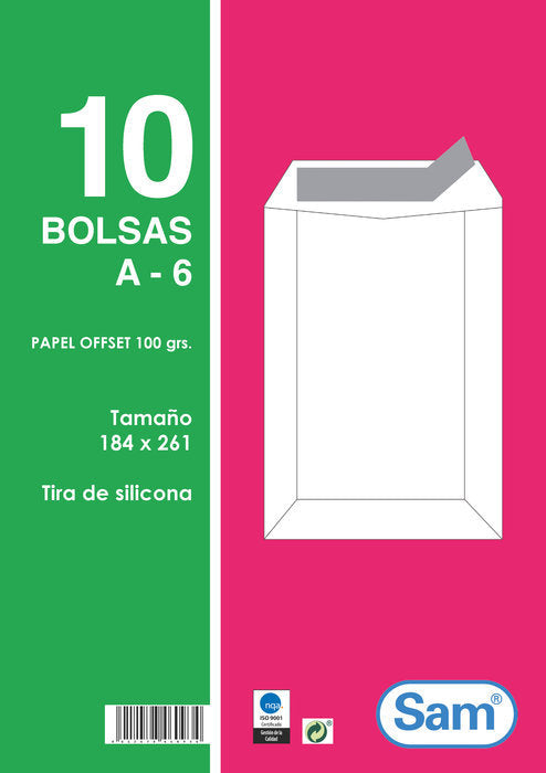 SOBRE BLANCO TIRA SILICONA 184X261 100GRS 10U | 25 UNIDADES | (SAM TALLERES MANIPULACION) Imagen principal del producto