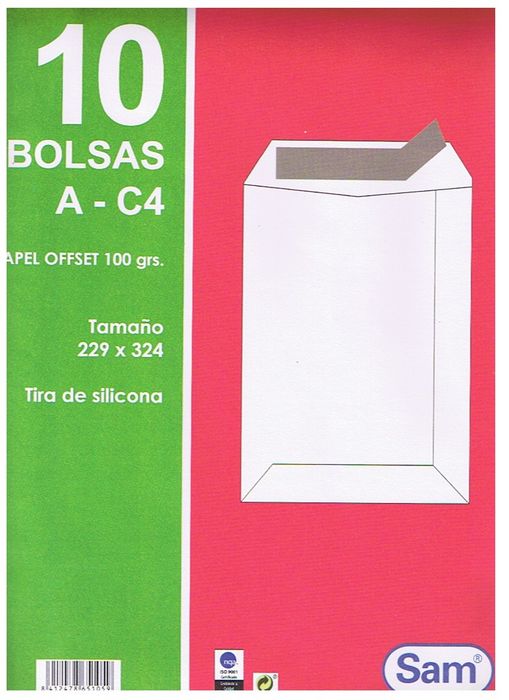 SOBRE BOLSA AC4 BLANCO 229X324 P/10 TIRA SILICONA | 1 UNIDADES | (SAM TALLERES MANIPULACION) Imagen principal del producto