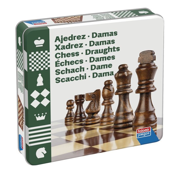 Juego de Mesa Ajedrez Damas Caja de Lata Juguetes Falomir
