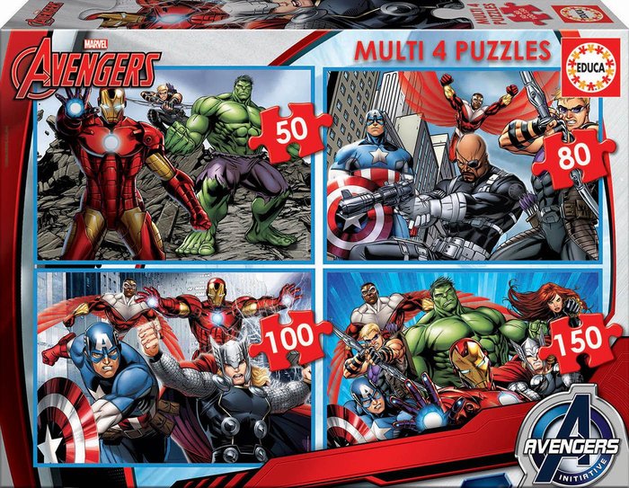 PUZZLE MULTI 4 PUZZLES 50-80-100-150 AVENGERS | EDUCA-BORRAS | 1 UNIDAD | 8412668163317 Imagen principal del producto