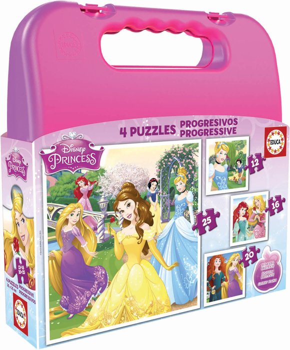 MALETA PUZZLES PROGRESIVOS PRINCESAS DISNEY 12-16-20-25 | EDUCA-BORRAS ...