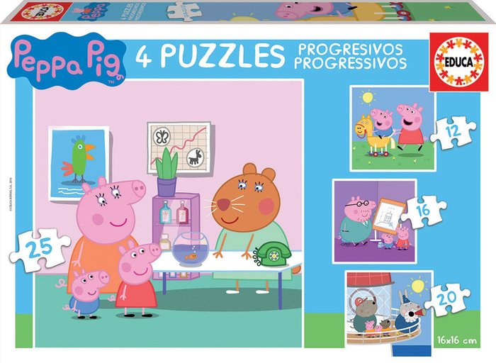 PUZZLE PROGRESIVOS PEPPA PIG 12-16-20-25 | EDUCA-BORRAS | 1 UNIDAD | 8412668168176 Imagen principal del producto